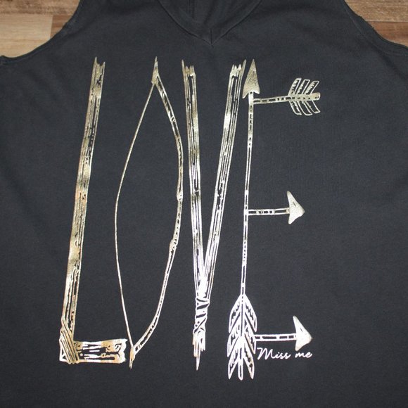 MISS ME * THE BUCKLE Size MED Gray Gold "LOVE" Low Cut V-Neck HI-LO Tunic Tank - Picture 3 of 13